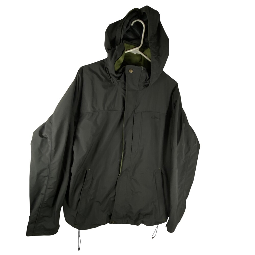 L.L.Bean Jacket Mens XL Black Hooded 3-in-1 Nylon Shell Lined Warm Outdoor